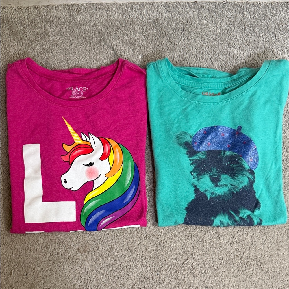 Kids Colorful Unicorn and Dog Graphic Tees size   14-16